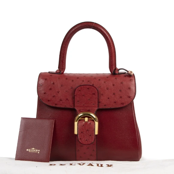Bordeaux Delvaux Brillant in struisvogelleder